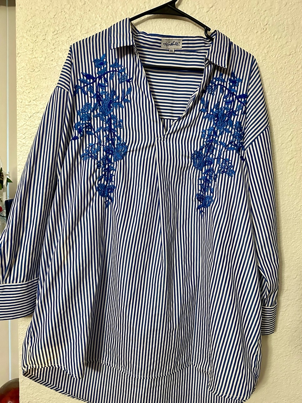 Karen Sadler Blue and White Striped Embroidered Tunic